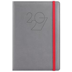 Diář POLY denní A5 2027 slovenský - šedá/červená gumička