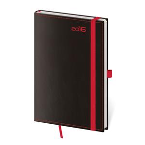 Diár týždenný 2016 vreckový Black Red s pútkom na pero