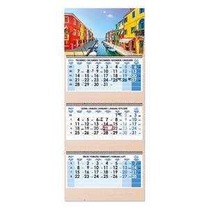 Drevený trojmesačný kalendár Trio Wood Benátky skládaný český so špirálou 2027 - modrý