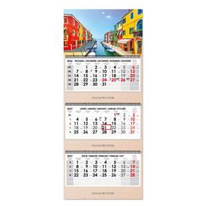 Drevený trojmesačný kalendár Trio Wood Benátky skládaný český so špirálou 2027 - sivý