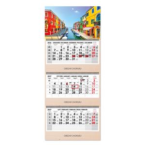 Drevený trojmesačný kalendár Trio Wood Benátky skládaný polský so špirálou 2027 - sivý