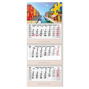 Drevený trojmesačný kalendár Trio Wood Benátky skládaný slovenský so špirálou 2024 - sivý