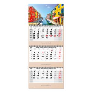 Drevený trojmesačný kalendár Trio Wood Benátky skládaný slovenský so špirálou 2027 - sivý