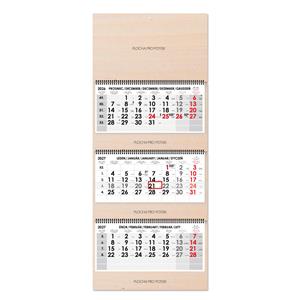 Drevený trojmesačný kalendár Trio Wood skládaný český so špirálou 2027 - sivý