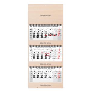 Drevený trojmesačný kalendár Trio Wood skládaný polský so špirálou 2027 - sivý