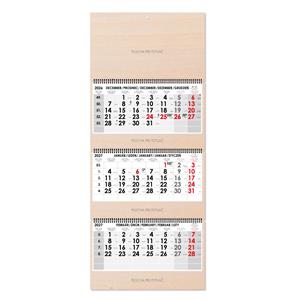 Drevený trojmesačný kalendár Trio Wood skládaný slovenský so špirálou 2027 - sivý