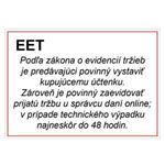 EET Elektronická evidencia tržieb - bezpečnostná tabuľka, plast 0,5 mm, 75x150 mm