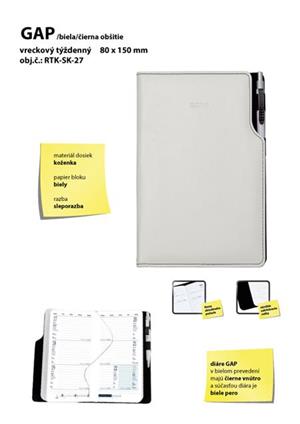 Gap kapesní slovenský diář 80x150 mm bílá - černé obšití