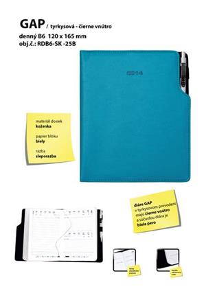 GEP slovenský denní diář B6 tyrkysová - černý vnitřek