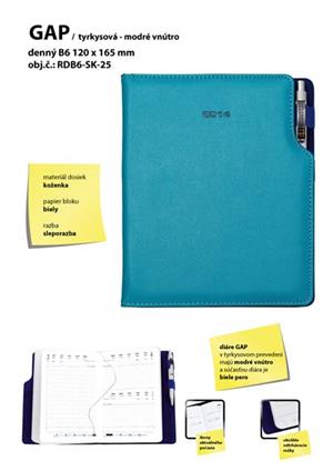 GEP slovenský denní diář B6 tyrkysová - modrý vnitřek