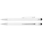 Hliníkové guľôčkové pero Bernardo s chrómovanými časťami a stylusom na ovládanie dotykových zariadení - biela