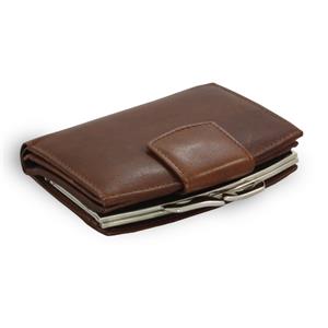 Hnedá dámska kožená rámová peňaženka so zápinkou