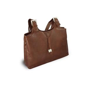 Hnedá kožená dvouzipsová kabelka s dvoma popruhmi