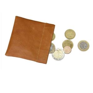Hnedé kožené vrecko na mince s pružinou
