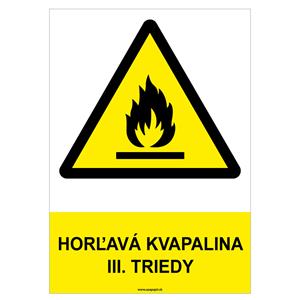 Horľavá kvapalina III. triedy - bezpečnostná tabuľka, plast 2 mm - A4