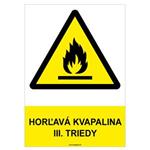 Horľavá kvapalina III. triedy - bezpečnostná tabuľka, samolepka A4