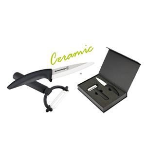 Keramický nôž a škrabka CERAMIC KIT - čierna/biela