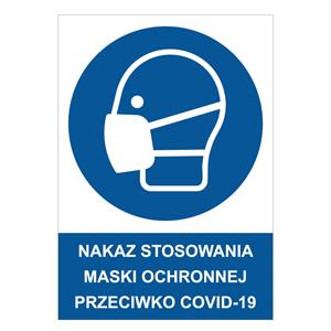 NAKAZ STOSOWANIA MASKI OCHRONNEJ PRZECIWKO COVID-19 - znak BHP, 2 mm płyta PVC A5