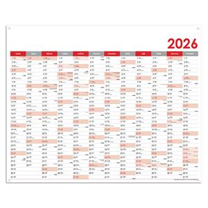 Nástenná plánovacia mapa 2026 CZ s očkami na zavesenie - 100 x 80 cm - červená
