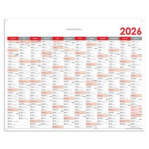 Nástenná plánovacia mapa 2026 PL s očkami na zavesenie - 124 x 100 cm - červená