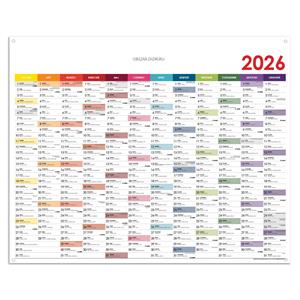 Nástenná plánovacia mapa 2026 PL s očkami na zavesenie - 124 x 100 cm - farebná