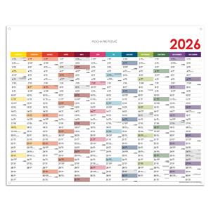 Nástenná plánovacia mapa 2026 SK s očkami na zavesenie - 124 x 100 cm - farebná