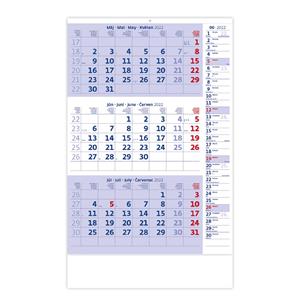 Nástenný kalendár 2022 Trojmesačný modrý s poznámkami