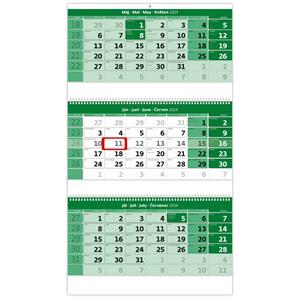Nástenný kalendár 2024 - Trojmesačný kalendár zelený so špirálou