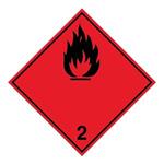 Nebezpečenstvo požiaru horľavé plyny č.2 čierny symbol, plast 2 mm s dierkami, 100x100 mm