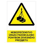 Nebezpečenstvo úrazu pádom alebo pohybom závesného predmetu - bezpečnostná tabuľka, plast 0,5 mm - A4