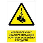 Nebezpečenstvo úrazu pádom alebo pohybom závesného predmetu - bezpečnostná tabuľka s dierkami, plast 2 mm - A4
