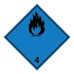 Nebezpečenstvo vytvorenia horľavého plynu pri styku s vodou č.4 čierny symbol, plast 2 mm,100x100 mm