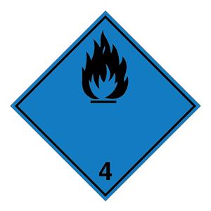 Nebezpečenstvo vytvorenia horľavého plynu pri styku s vodou č.4 čierny symbol, plast 2 mm s dierkami, 100x100 mm