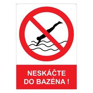 Neskáčte do bazéna! - bezpečnostná tabuľka s dierkami, plast A4, 2 mm