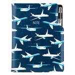 Notes - zápisník DESIGN A5 čistý - modrá - lietadlá