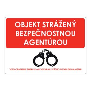 Objekt strážený bezpečnostnou agentúrou, plast 2mm s dierkami-210x148mm