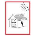 Označenie FVE na budove s batériou - PV symbol - bezpečnostná tabuľka, samolepka 45 x 60 mm
