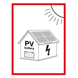 Označenie FVE na budove s batériou - PV symbol - bezpečnostná tabuľka, samolepka 74 x 105 mm