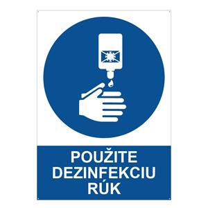 Použite dezinfekciu rúk - bezpečnostná tabuľka s dírkami, 2 mm plast A5