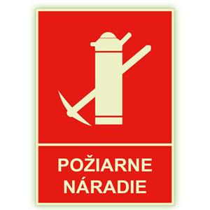 Požiarne náradie s textom - fotoluminiscenčná tabuľka, plast 1 mm 148x210 mm