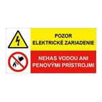 Pozor el. zariadenie-Nehas vodou, kombinácia, plast 2mm s dierkami-150x75mm