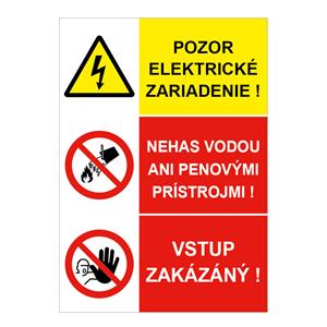 Pozor el. zariadenie-Nehas vodou-Vstup zakázaný, kombinácia,plast 2mm,148x210mm