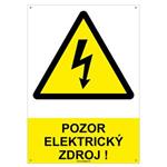 Pozor elektrický zdroj! - bezpečnostná tabuľka s dierkami, plast 2 mm - A4