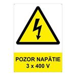 Pozor - napätie 3 x 400 V - bezpečnostná tabuľka s dierkami, plast 2 mm, A4