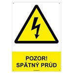 Pozor! Spätný prúd - bezpečnostná tabuľka s dierkami, plast 2 mm - A4