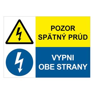 Pozor spätný prúd-Vypni obe strany, kombinácia, samolepka 297x210mm