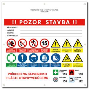 POZOR STAVBA 1 SK bezpečnostný banner s logom firmy - 100x100 cm