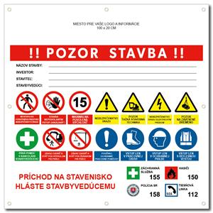 POZOR STAVBA 3 SK bezpečnostný banner s logom firmy - 100x100 cm