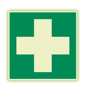 Prvá pomoc - ošetrovňa - označenie lekárničky - fotoluminiscenčná tabuľka, plast 1 mm 150x150 mm