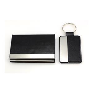 Sada vizitkář a klíčenka SORED - čierna/strieborná lesklá